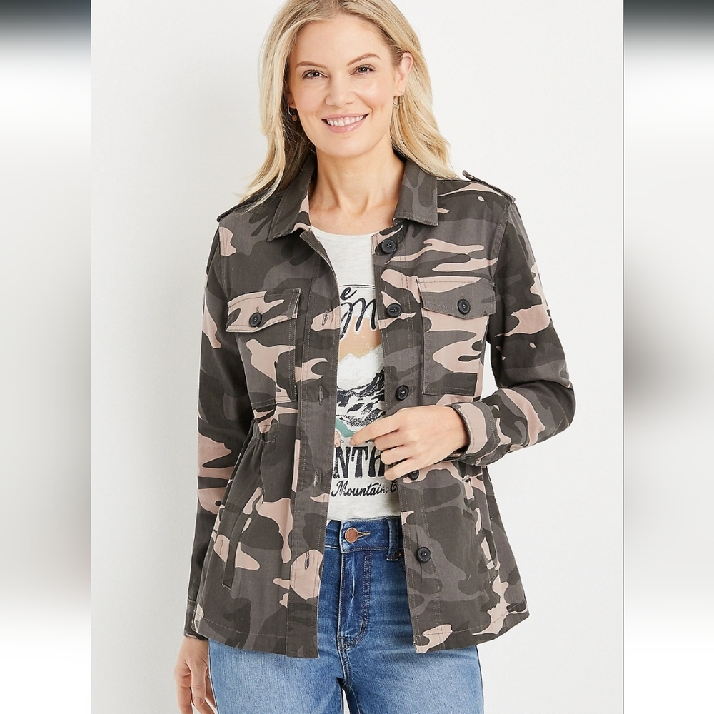 Maurices Camouflage Utility Jacket with Cinch Waste